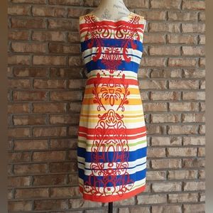 Tabitha 100% Cotton Striped Sleeveless Dress with Embroidered Detail.